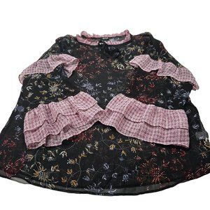 ANA A New Approach Women's Sz Lg Blouse Transparent Long Sleeve Ruffles Preowned